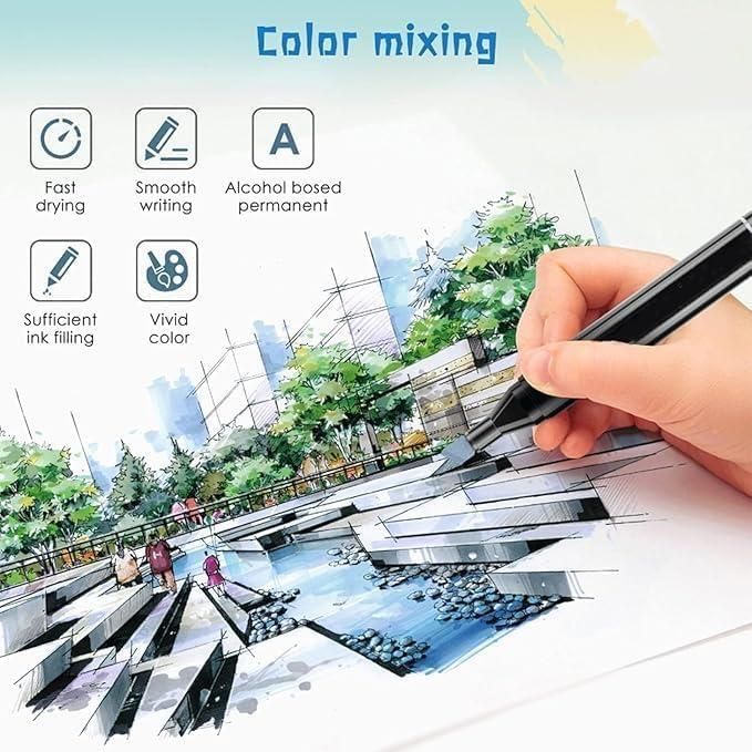 Touch Art Markers Set 48 Colors Dual-Tip Brush and Chisel Design with Carrying Case